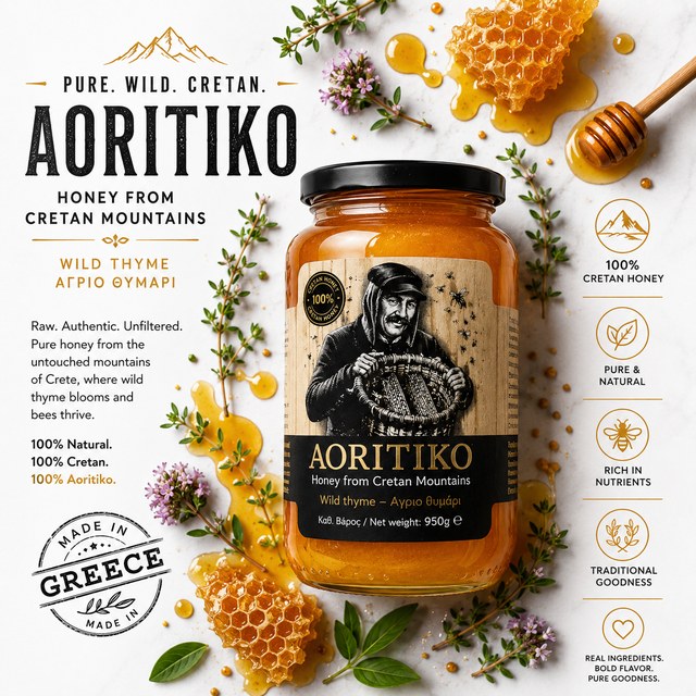 AORITIKO wild thyme honey from the Cretan mountains by Fragiadakis Family